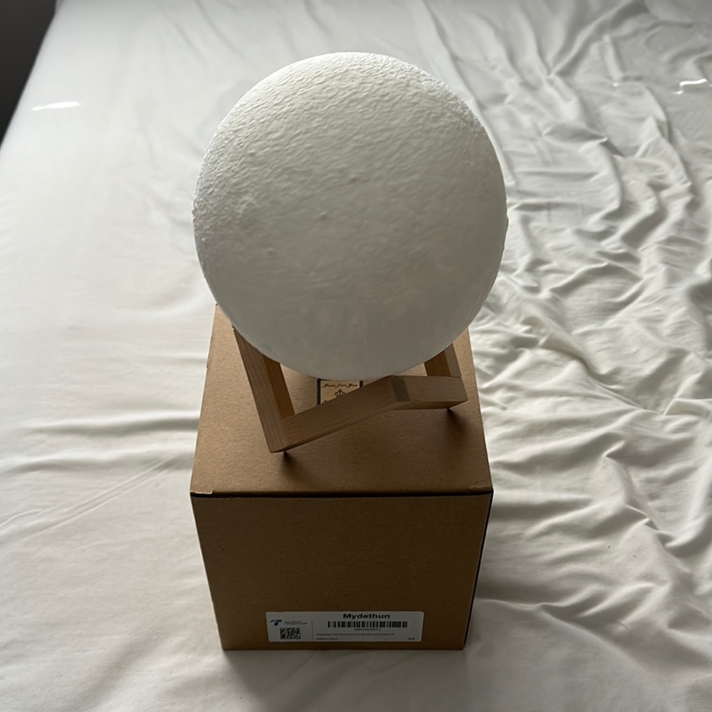 White Moon Lamp with Wooden Stand